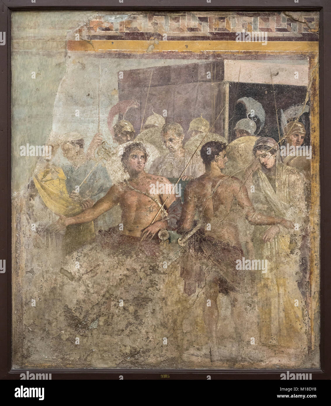 Naples. Italy. Fresco of Achilles' surrender of Briseis to Agamemnon. Museo Archeologico Nazionale di Napoli. Naples National Archaeological Museum.   Stock Photo
