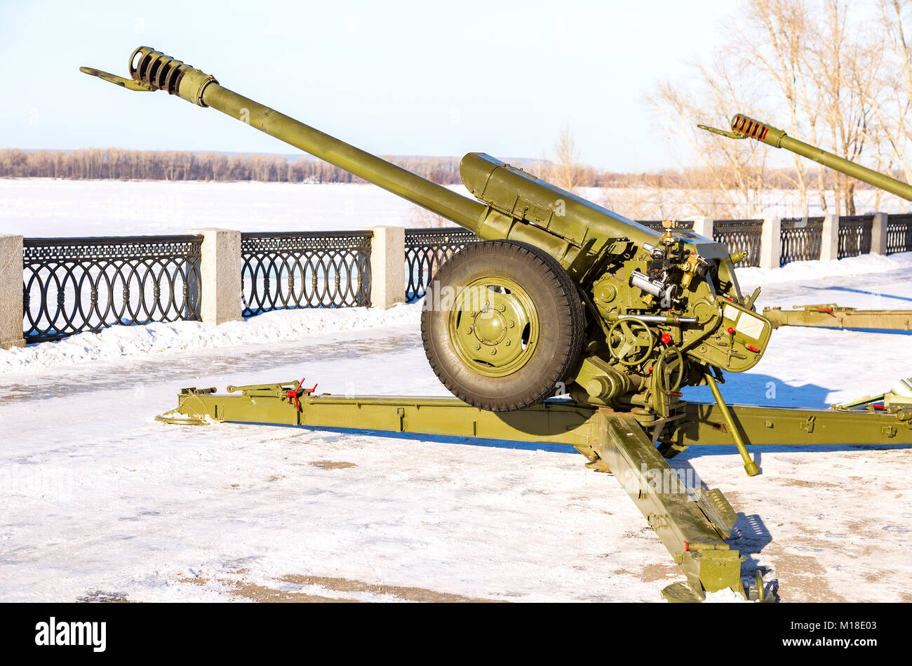 Samara, Russia - January 27, 2018: The 122 mm howitzer D30 at the ...