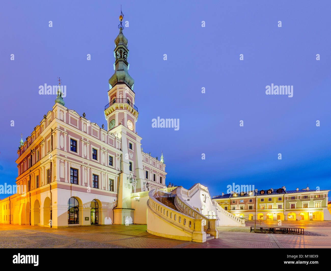Zamosc city hall on Great Market Square, Lublin voivodship, Poland, Europe. Stock Photo