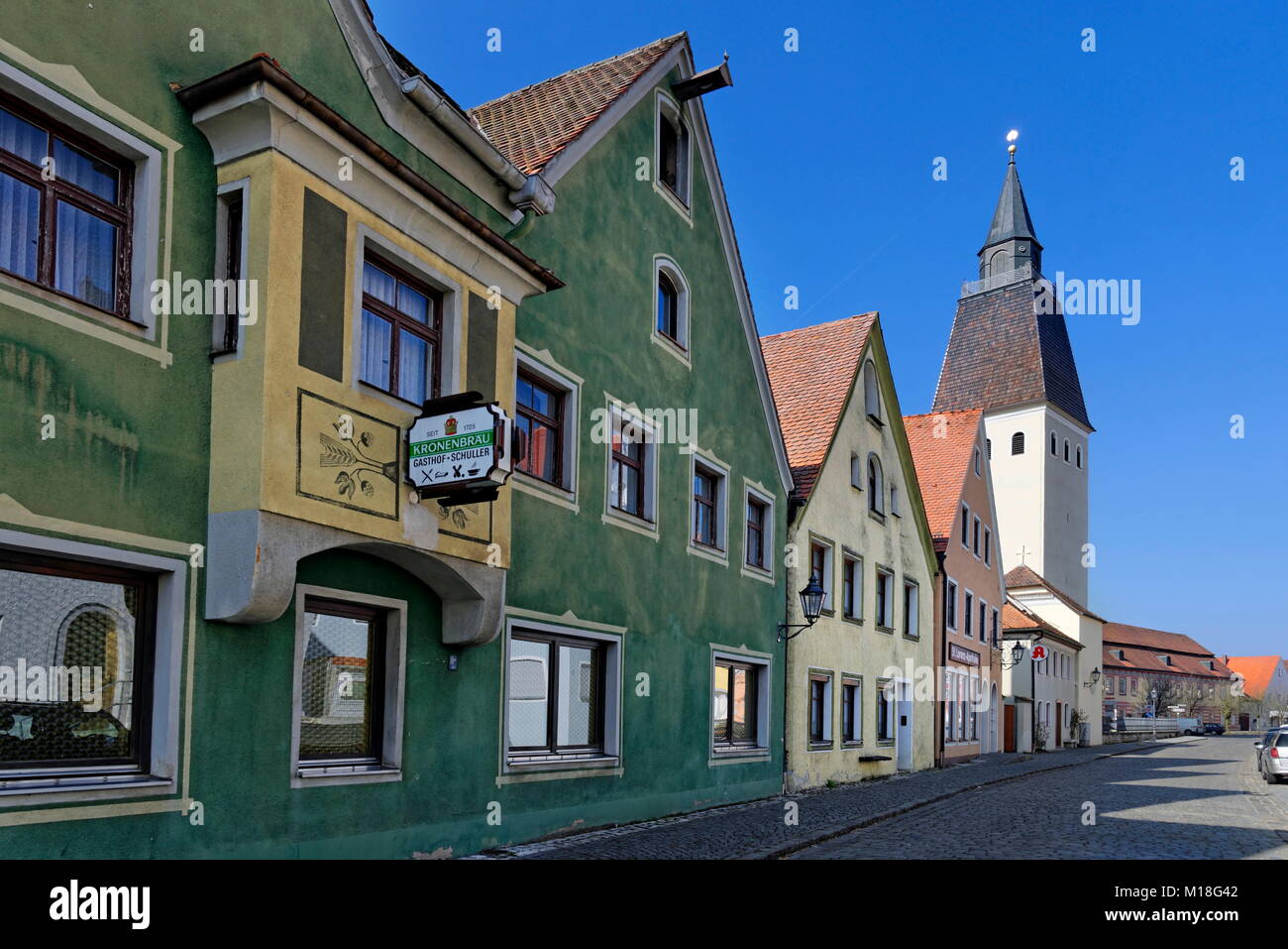 Old town of Berching with church St. Lorenz,Bavaria,Germany Stock Photo