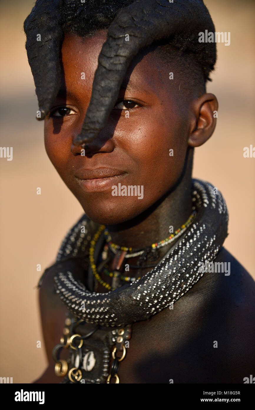 Himbamädchen with Necklace,Portrait,Kunene,Kaokoveld,Namibia Stock Photo