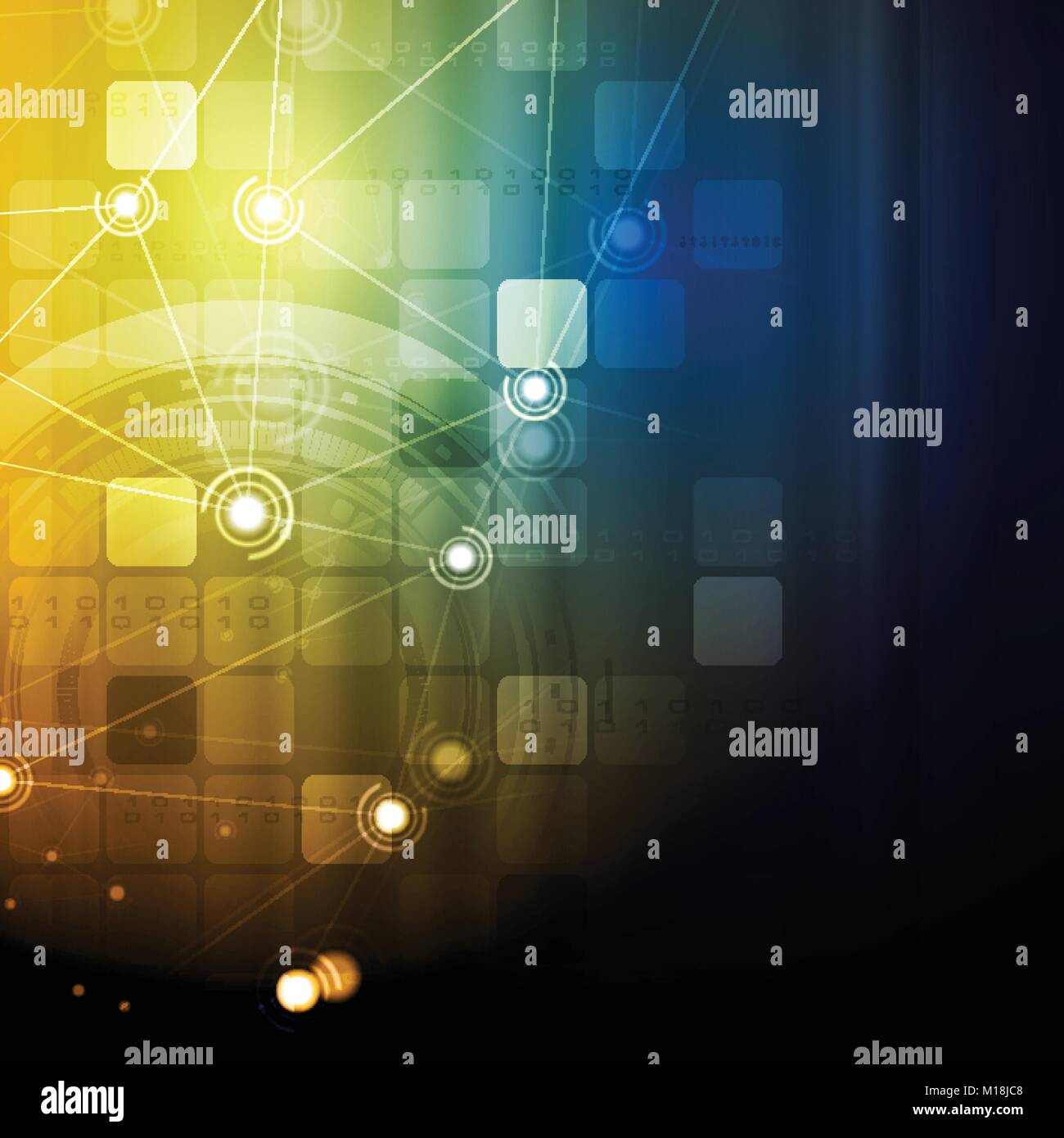 Bright technology communication vector background with squares, gears ...