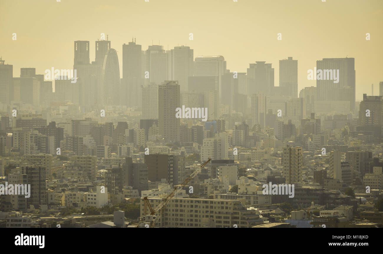 Aerial view of the modern city in misty day Stock Photo - Alamy