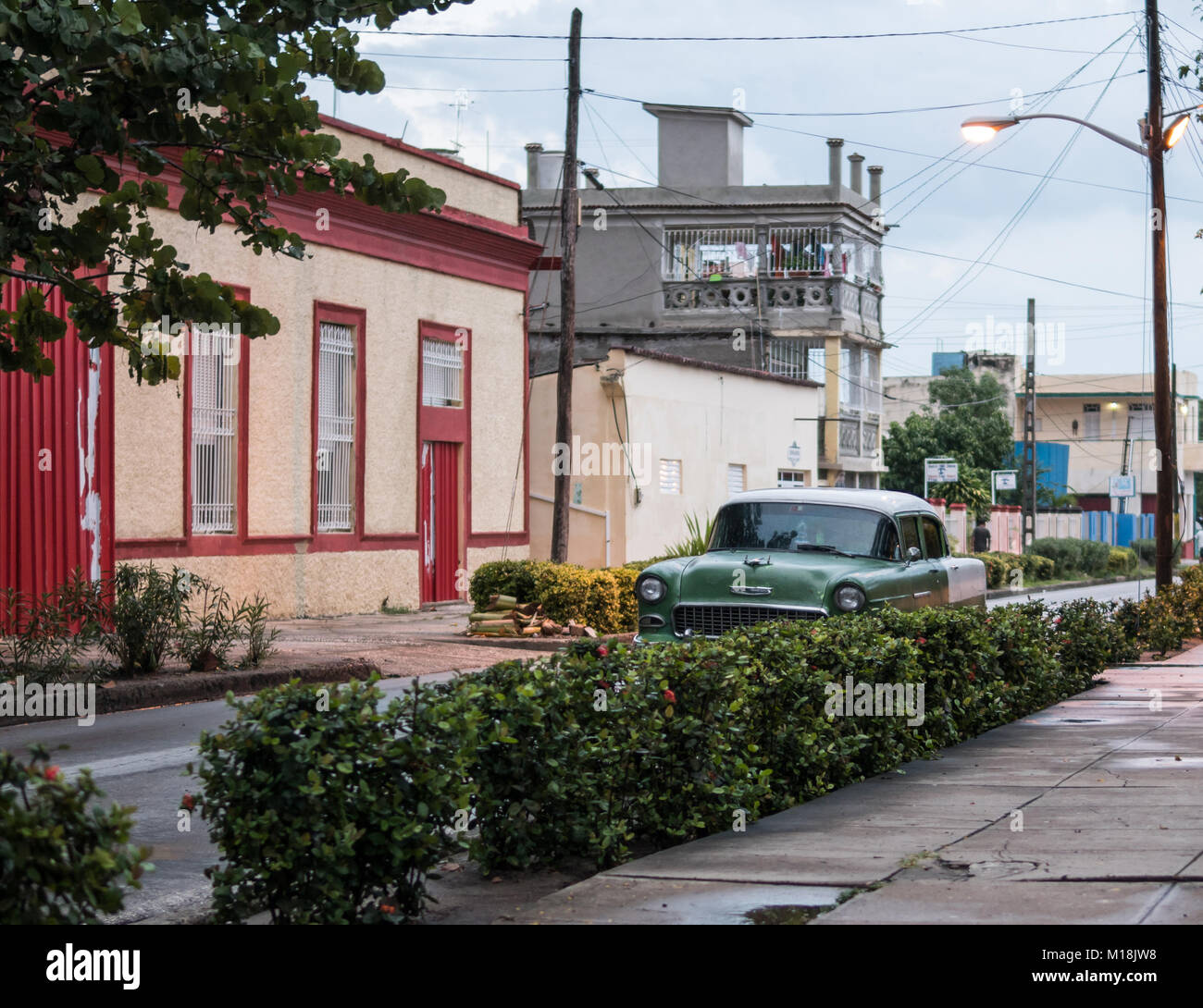 Holguin, Cuba - August 31, 2017: Retro American classic car parked on the side street. Stock Photo