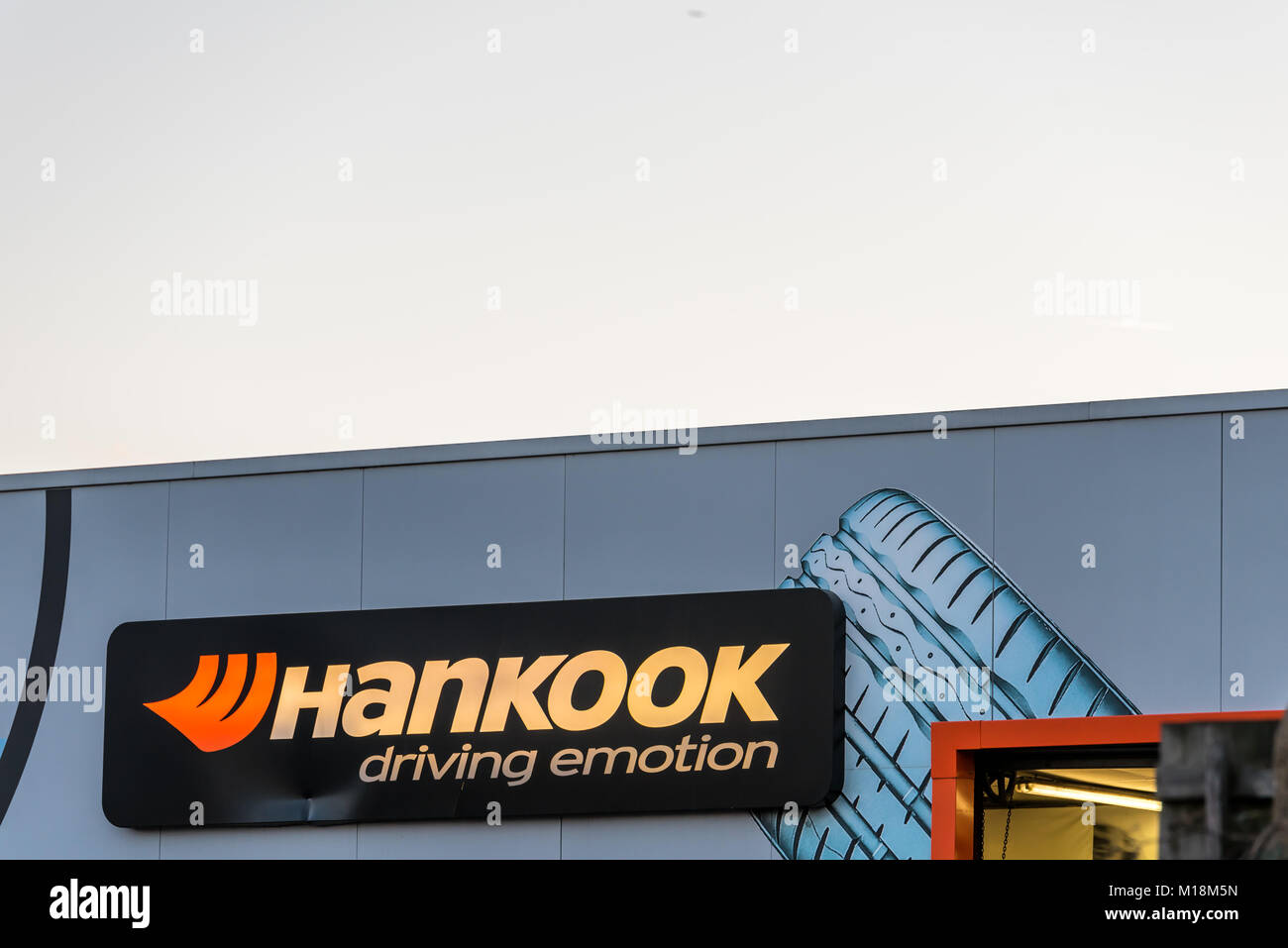 Northampton UK January 04, 2018 Hankook Tyres Logo Sign in Sixfields