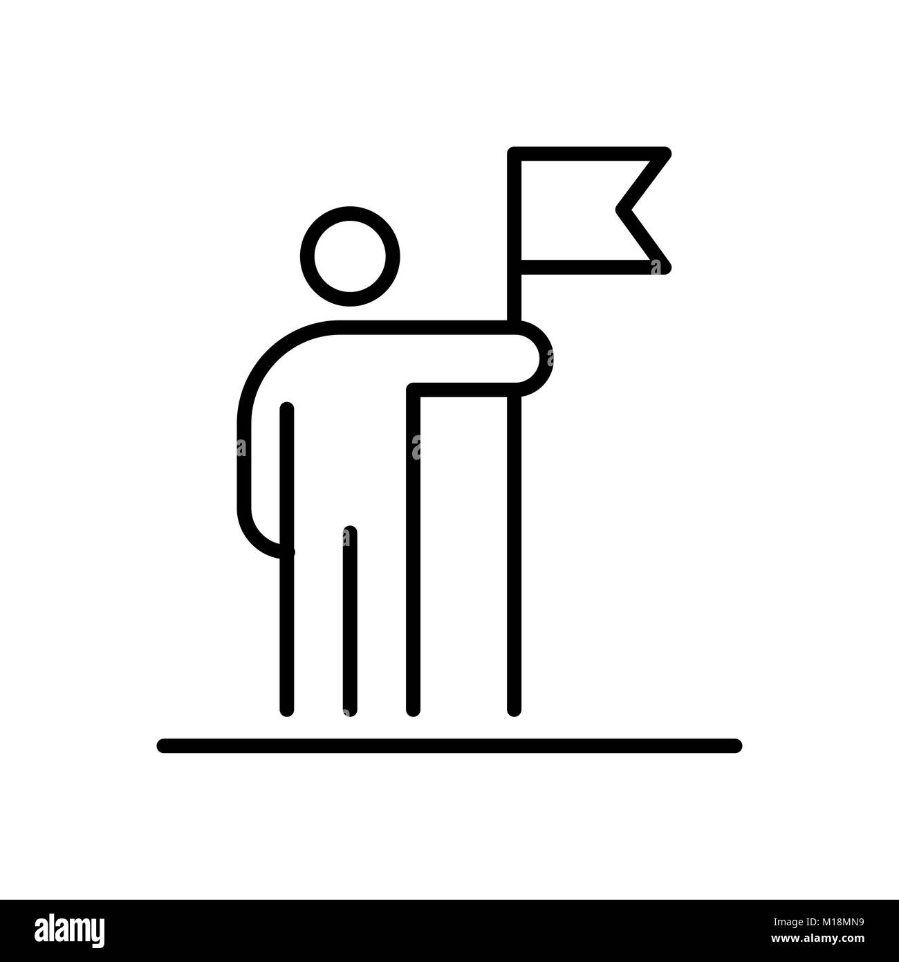 Man holding flag business people icon simple line flat illustration. Stock Vector
