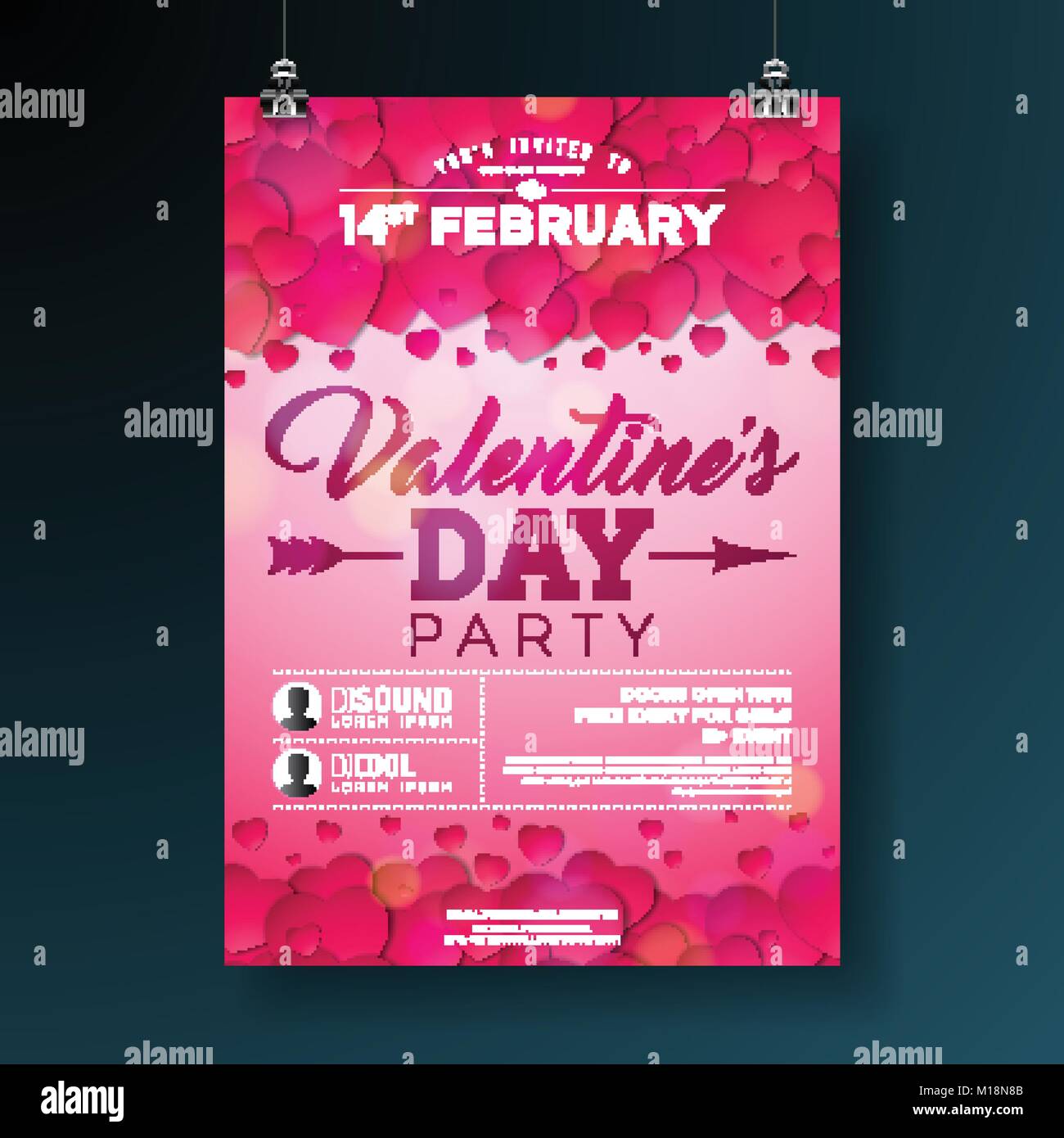 Vector Valentines Day Party Flyer Illustration with Typography and Red ...