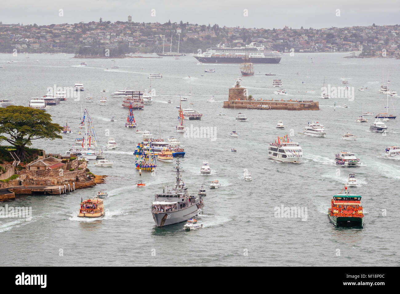 Annual Australia Day Ferry Boat Race - Ferrython, Sydney Harbour, Sydney, New South Wales (NSW), Australia 2018 Stock Photo