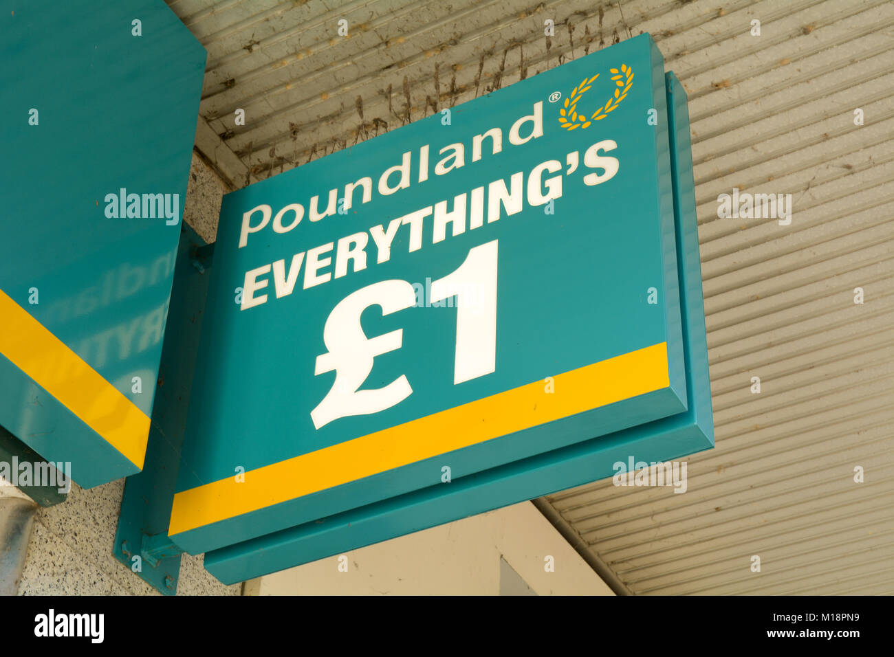 Poundland Everything's £1 sign outside shop Stock Photo