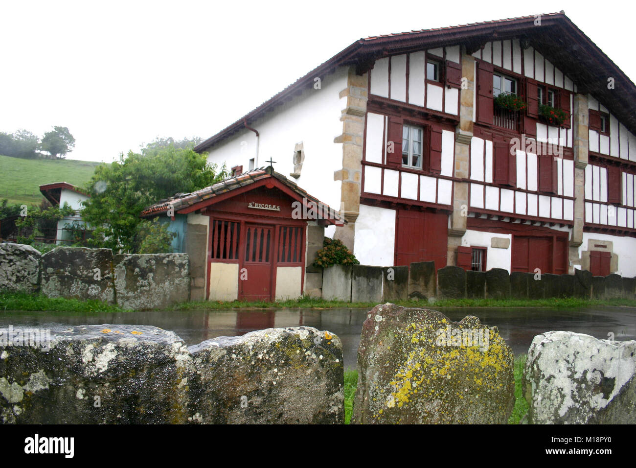 Traditional house in the old Basque village of Sara, France Stock Photo