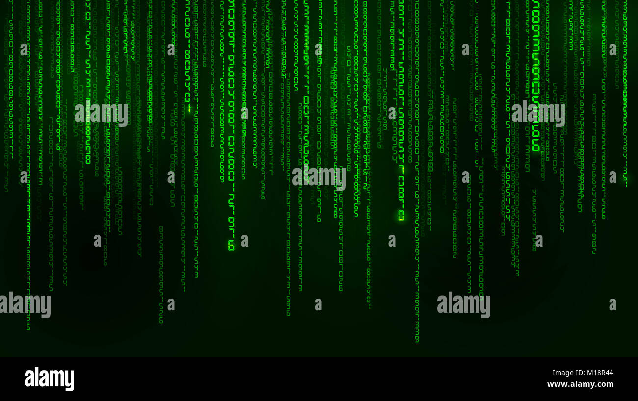 Background in a matrix style. Falling random numbers. Green is dominant color. Vector illustration Stock Photo