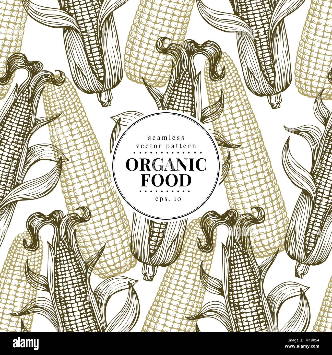 Vector seamless pattern with corn on the cob with leaves. Vintage ...