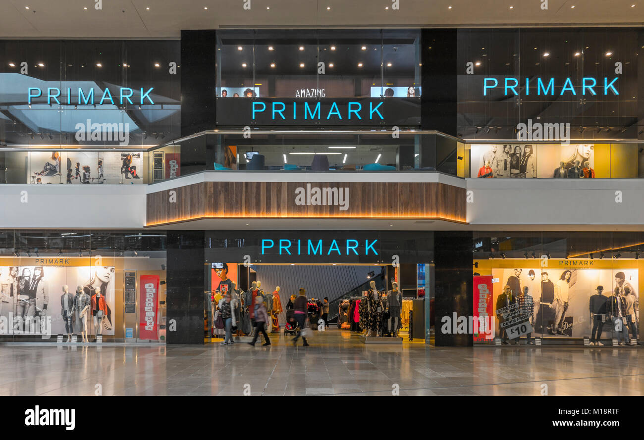 Primark shop / store on two levels of the Queensgate Centre, with