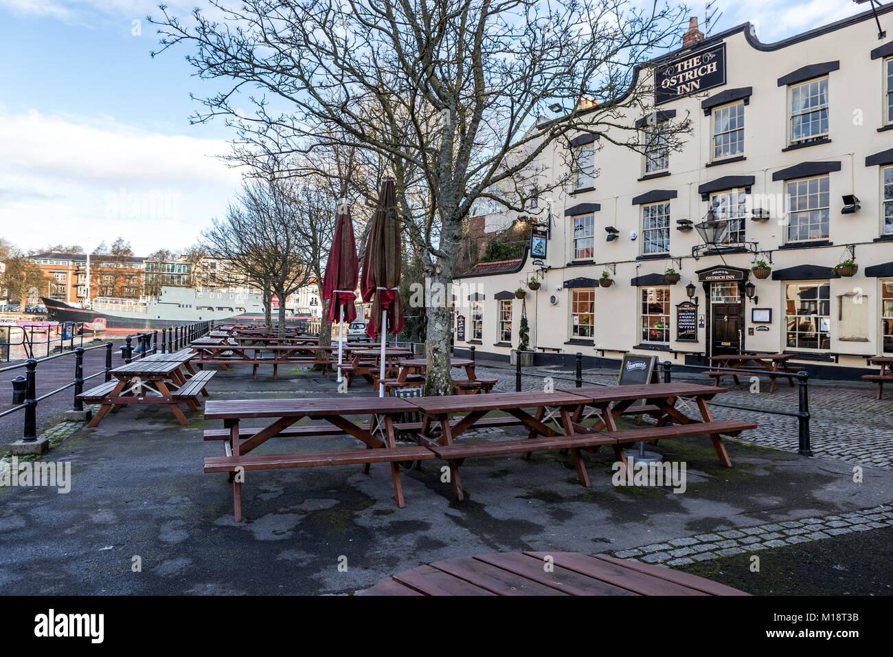 The Ostrich harbourside pub, Bristol, UK. Stock Photo