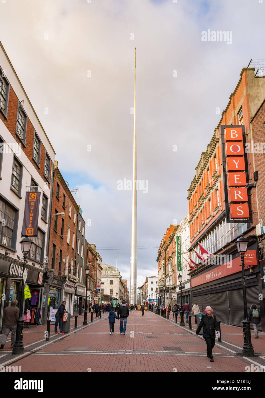 The Spire of Dublin, or Monument of Lights as seen from Earl Street North, Dublin, Ireland Stock Photo