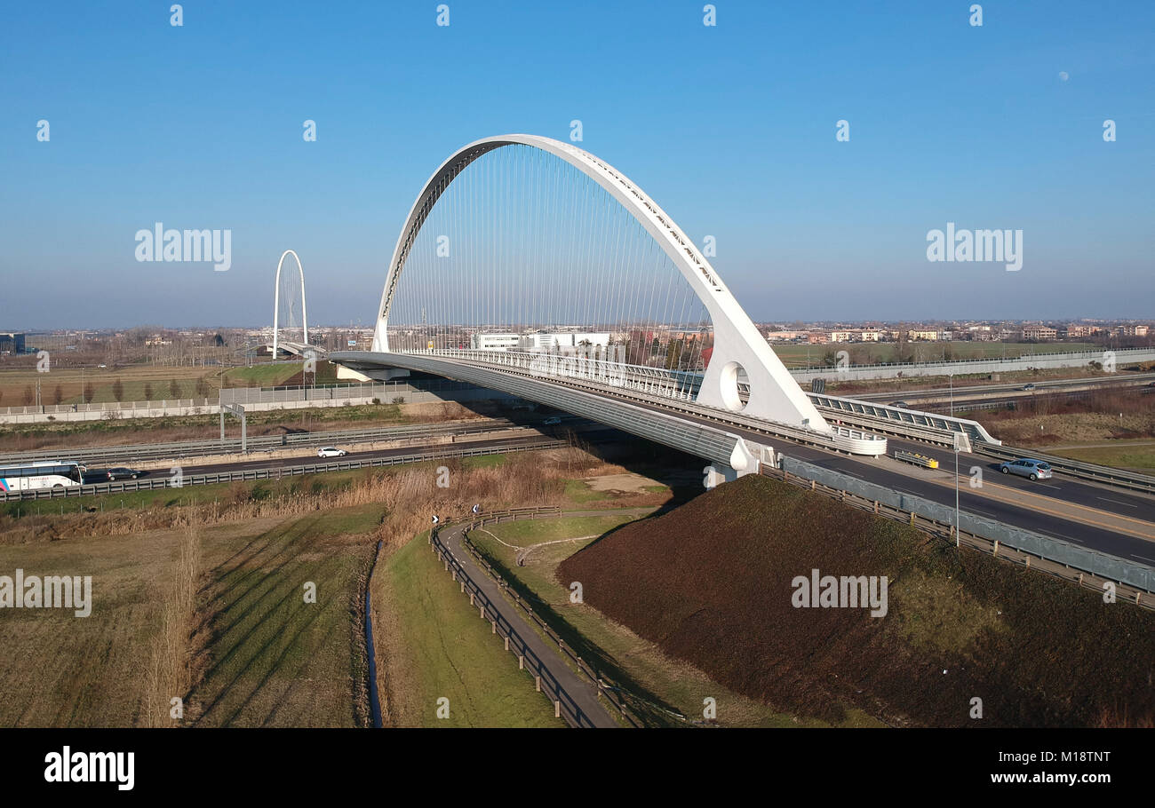 famous Calatrava bridge in Reggio Emilia in northern Italy Aerial view Stock Photo