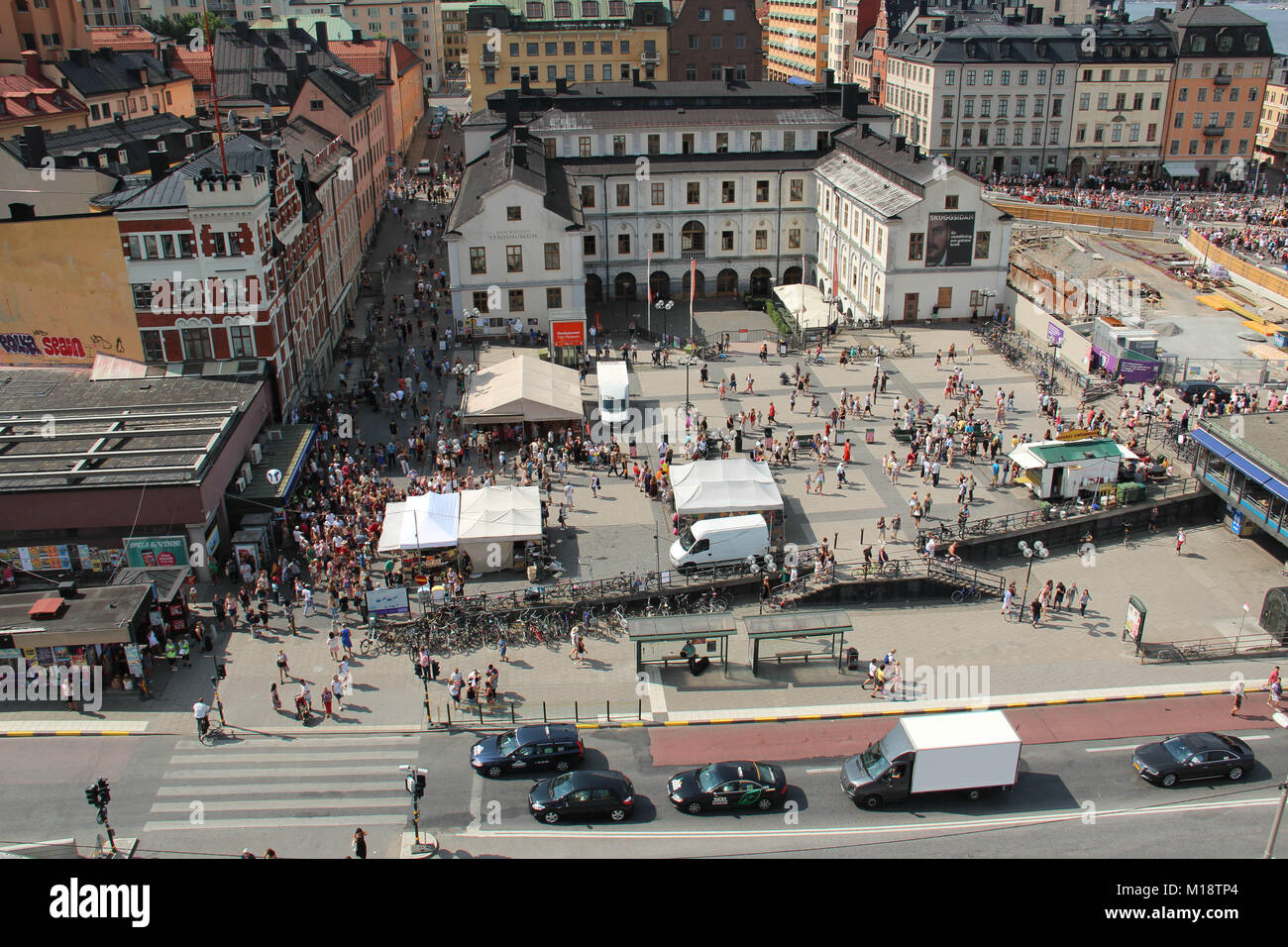 The Stockholm City Museum at Slussen, seen from Katarinahissen, on August 2, 2014, during the Pride Parade. Stock Photo