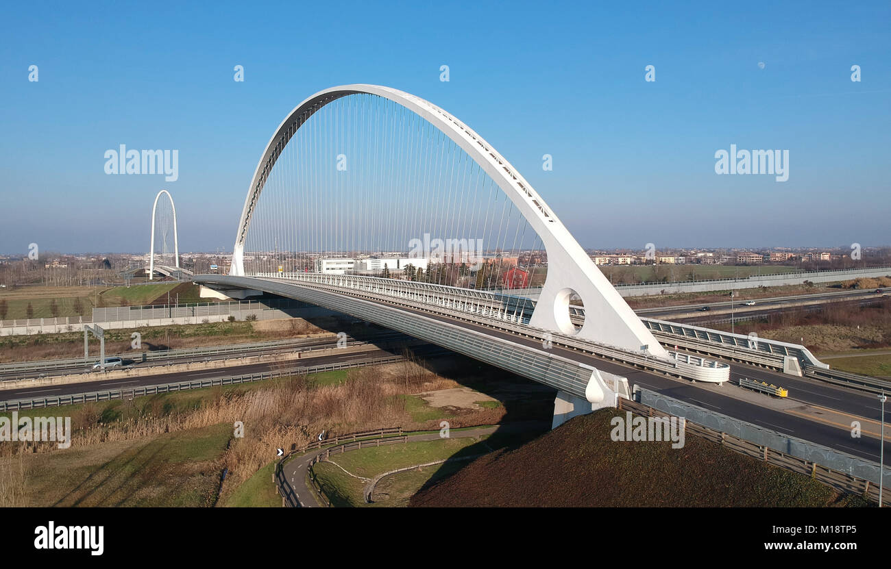 famous Calatrava bridge in Reggio Emilia in northern Italy Aerial view Stock Photo