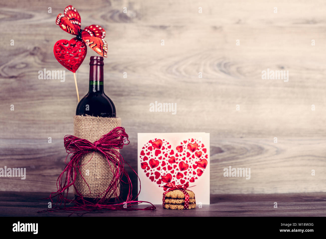 Red Wine Bottle With Heart Decorated Cakes And Love Message On