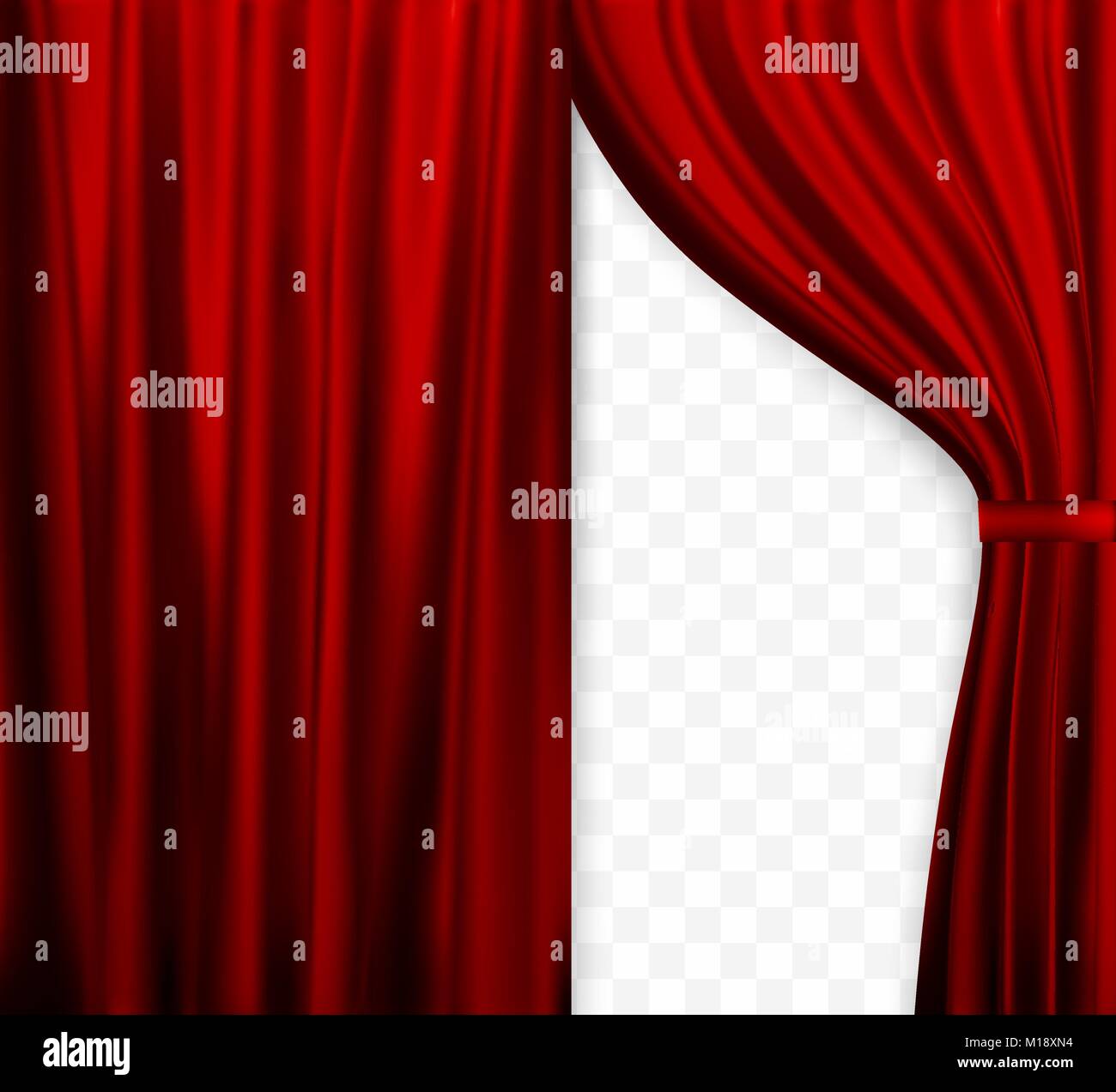 Naturalistic Image Of Curtain Open Curtains Red Color On