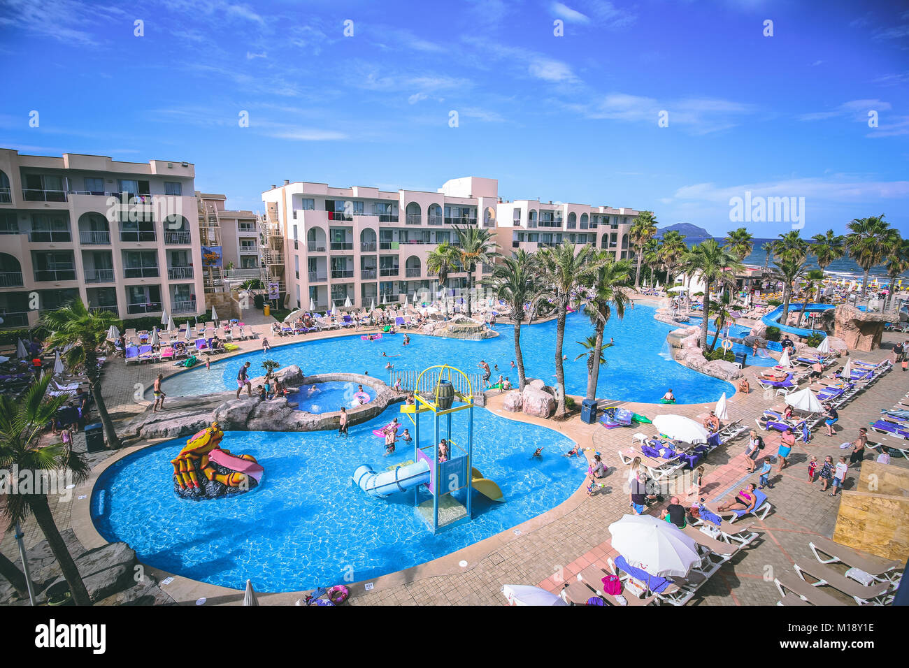 September 6th, 2015, Alcudia, Mallorca, Spain - Alcudia Pins, hotel on Muro  Beach along the Bay of Alcúdia Stock Photo - Alamy