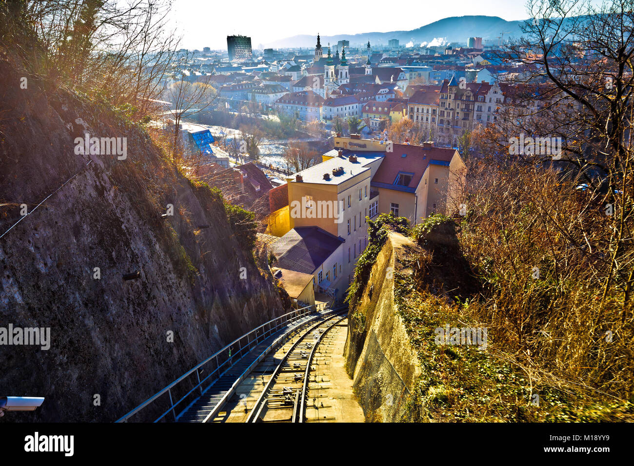 Graz cityscape view from Schlossberg hill funicular, Styria region of Austria Stock Photo
