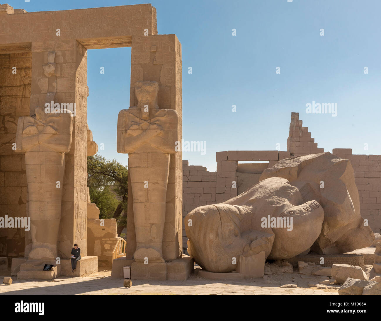 Fallen Colossus and Oseride statues of Ramses II, Ramseseum, Thebes, Egypt Stock Photo
