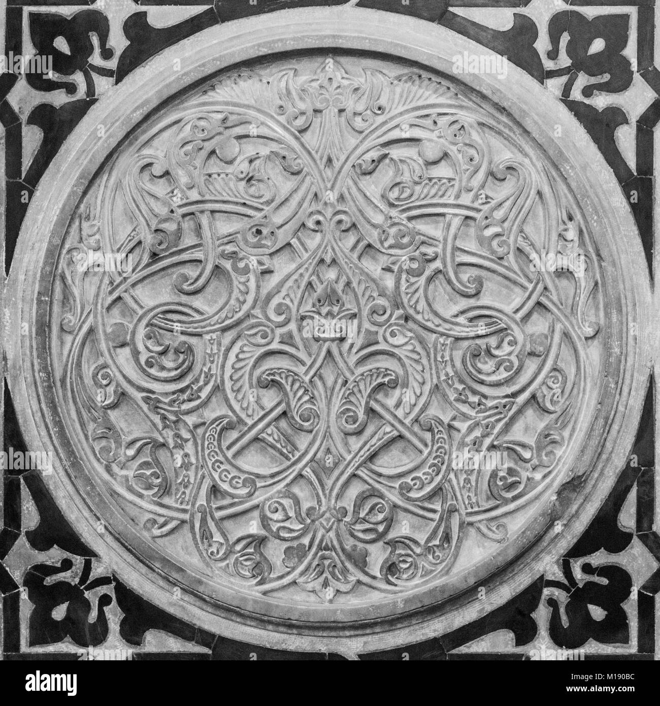 Marble geometric patterned base of column, Mosque of al-Rifa'i, Cairo, Egypt Stock Photo