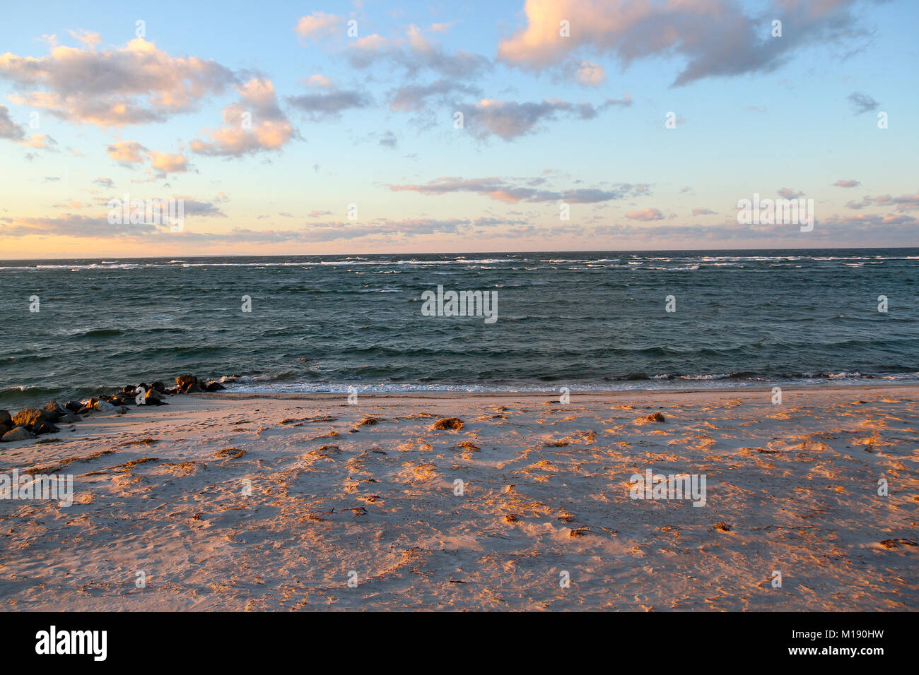 Winter sunset on Chapin Beach, Dennis, Cape Cod, Massachusetts, United States Stock Photo