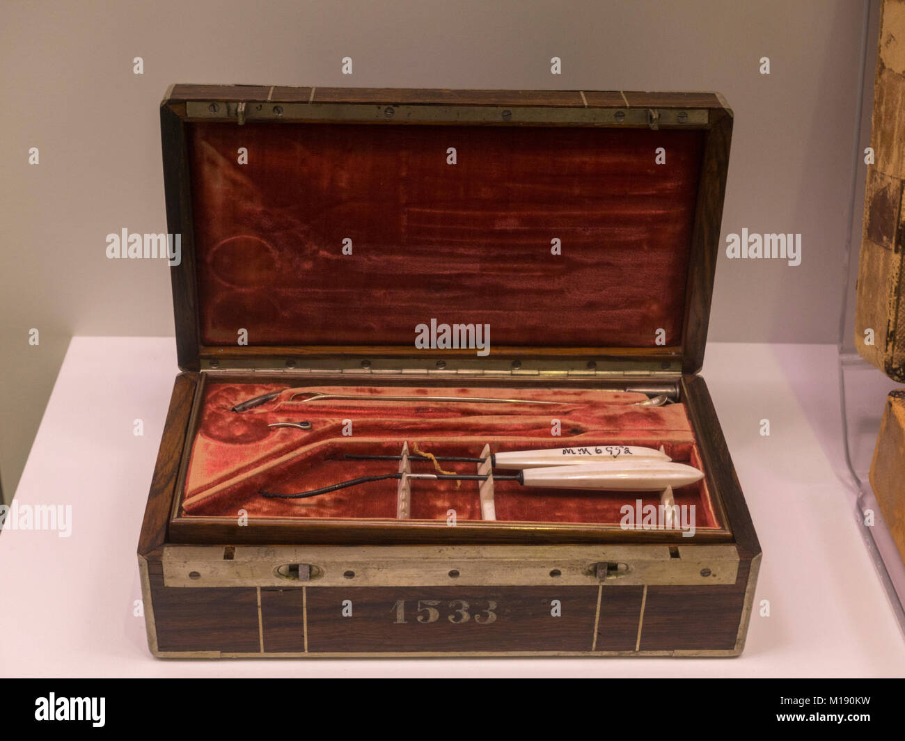 Civil War era case for Aural operations on display in the National Museum of Health and Medicine, Silver Spring, MD, USA. Stock Photo