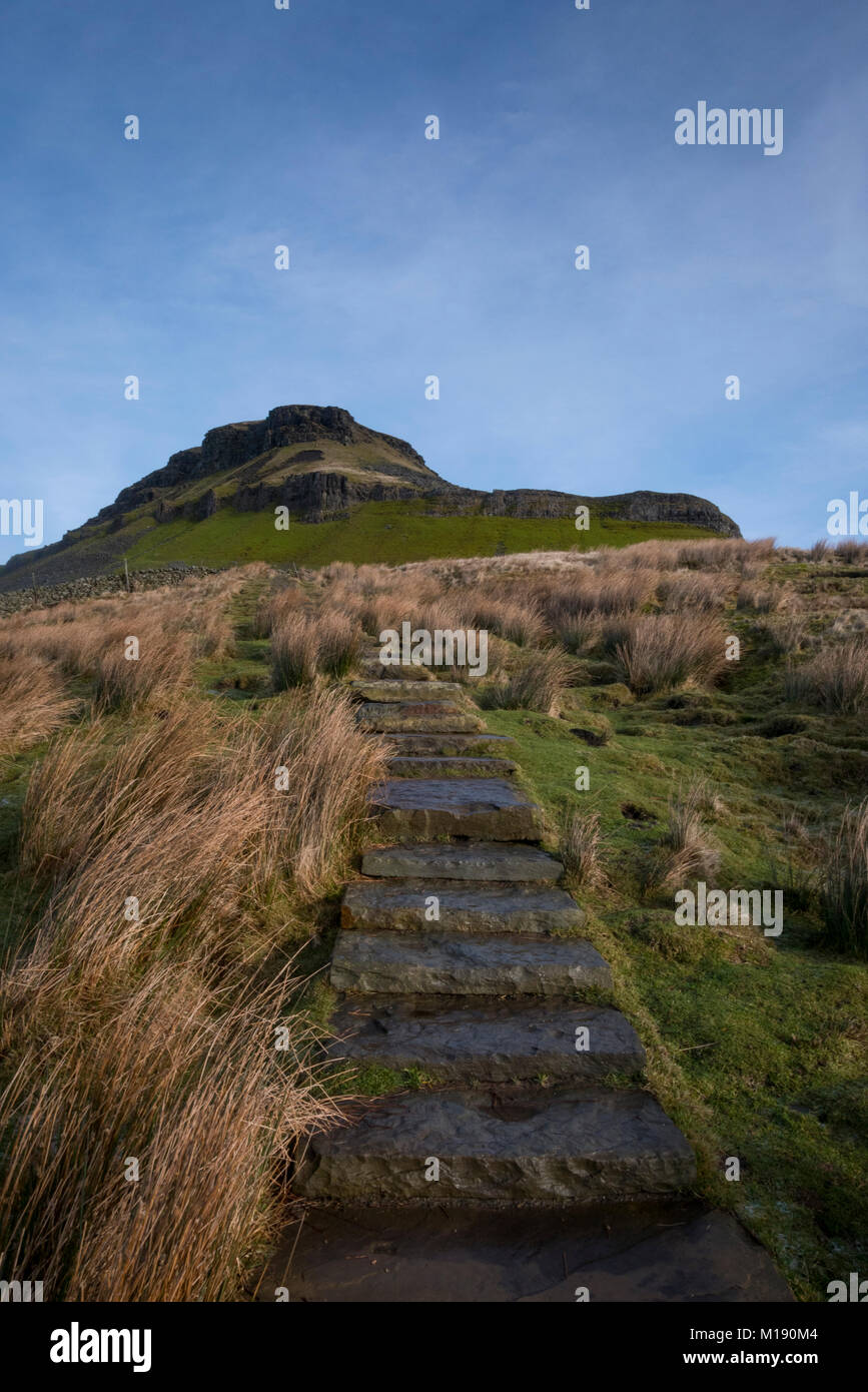 Icy steps on the path leading up towards the summit of PenyGhent in