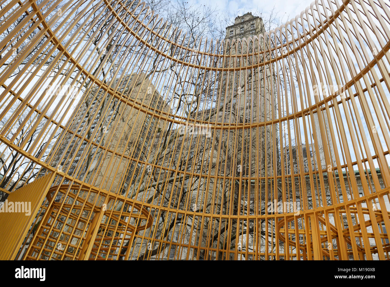 Ai Weiwei sculpture installation in Central Park, Freedman Plaza, NYC, "Gilded Cage" Stock Photo