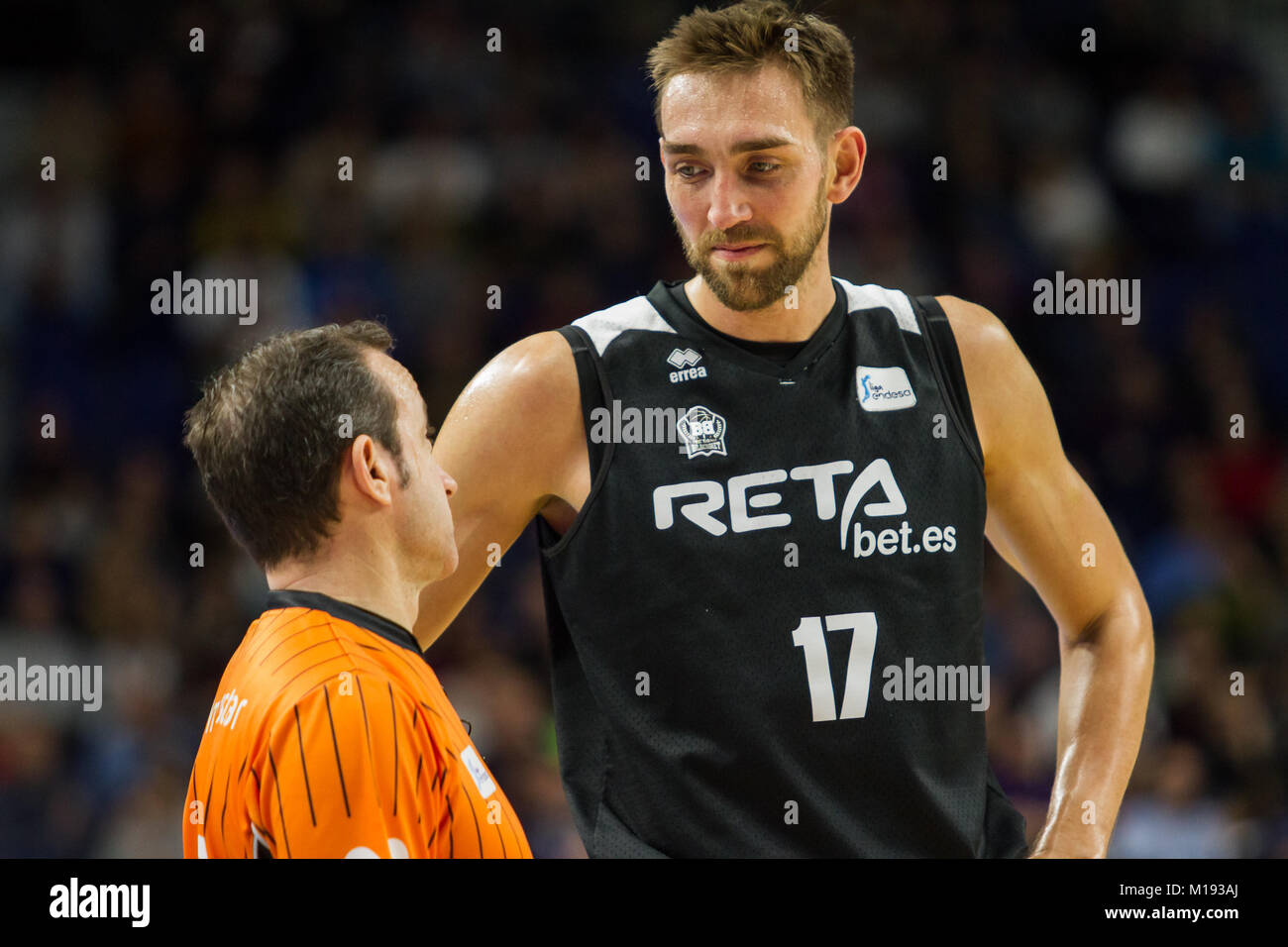 Axel Hervelle (R) during Real Madrid victory over RetaBet Bilbao Basket (95  - 65) in Liga Endesa regular season game (day 18) celebrated in Madrid at  Wizink Center. January 28th 2018. (Photo