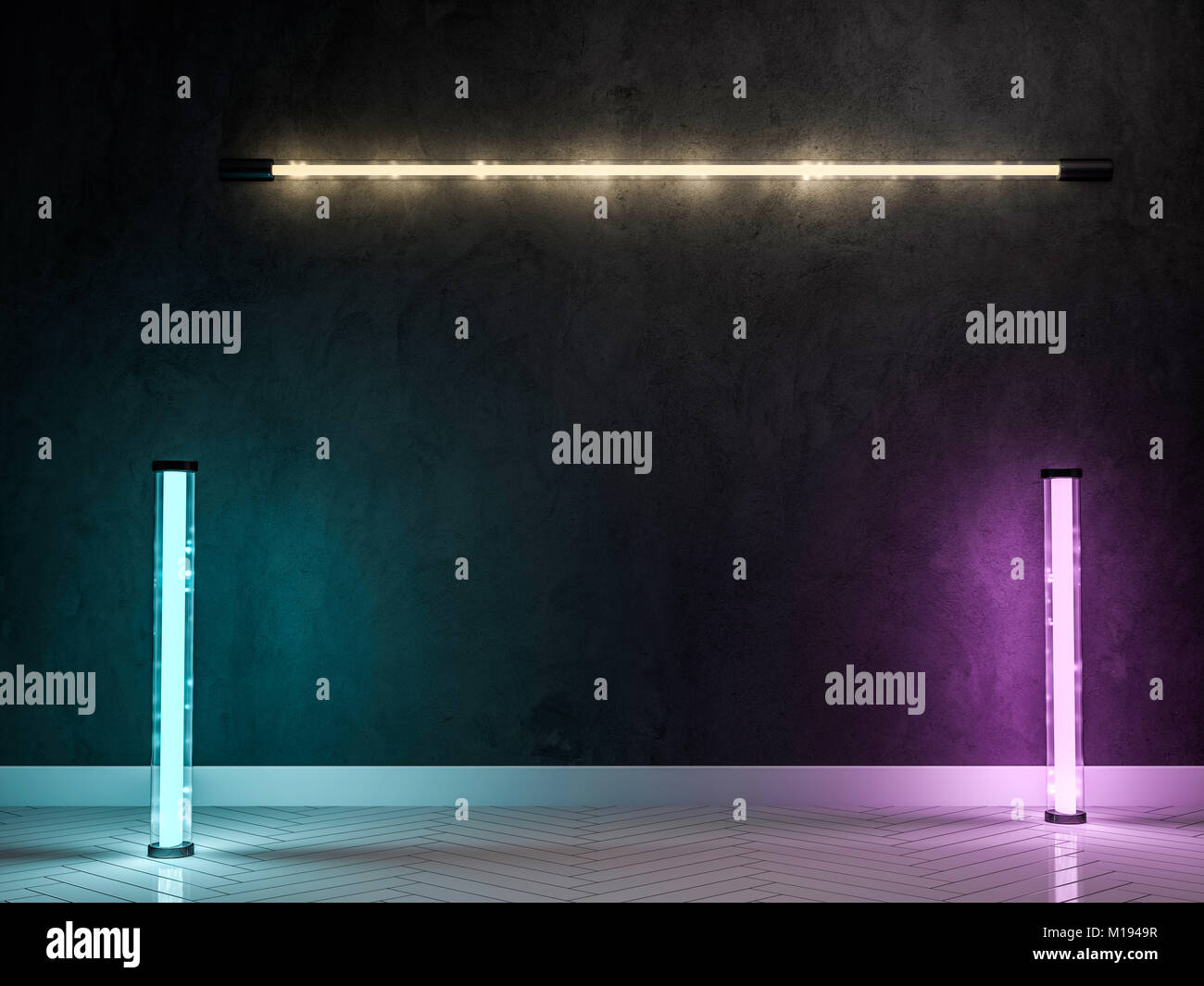 Empty wall with lamps. 3D rendering Stock Photo - Alamy