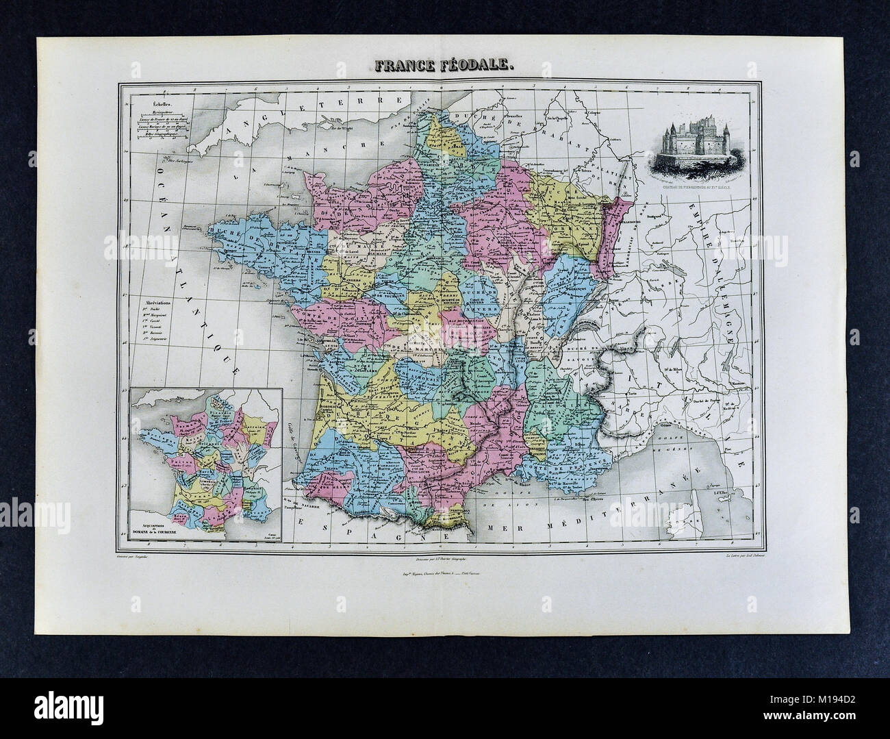1877 Migeon Map - Feudal France - Paris Stock Photo