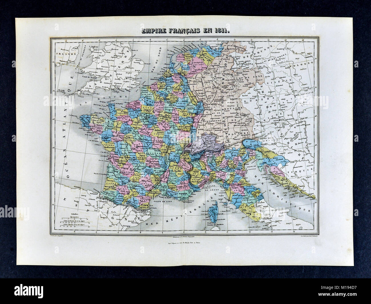 1877 Migeon Map - France in 1811 - Paris Stock Photo