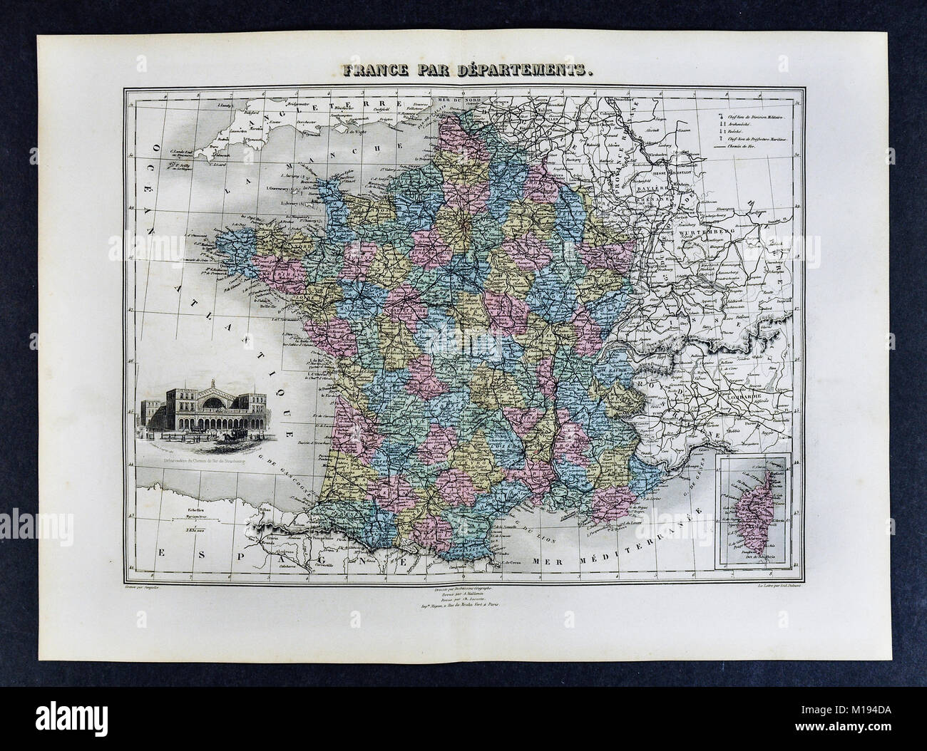 1877 Migeon Map - France in Departments - Paris Stock Photo