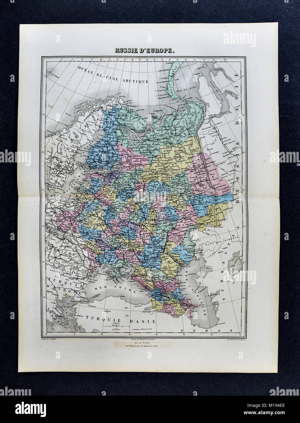 1877 Migeon Map - Russia in Europe - Moscow St. Petersburg Finland Latvia Ukraine Poland Estonia Stock Photo