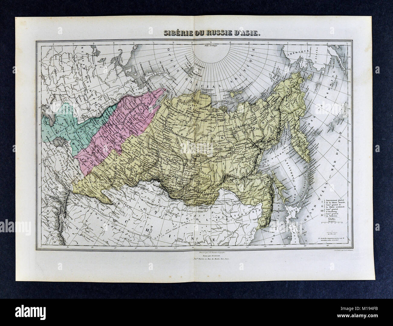 1877 Migeon Map - Russia Siberia Asia - Arctic Ocean Ural Mountains Stock Photo