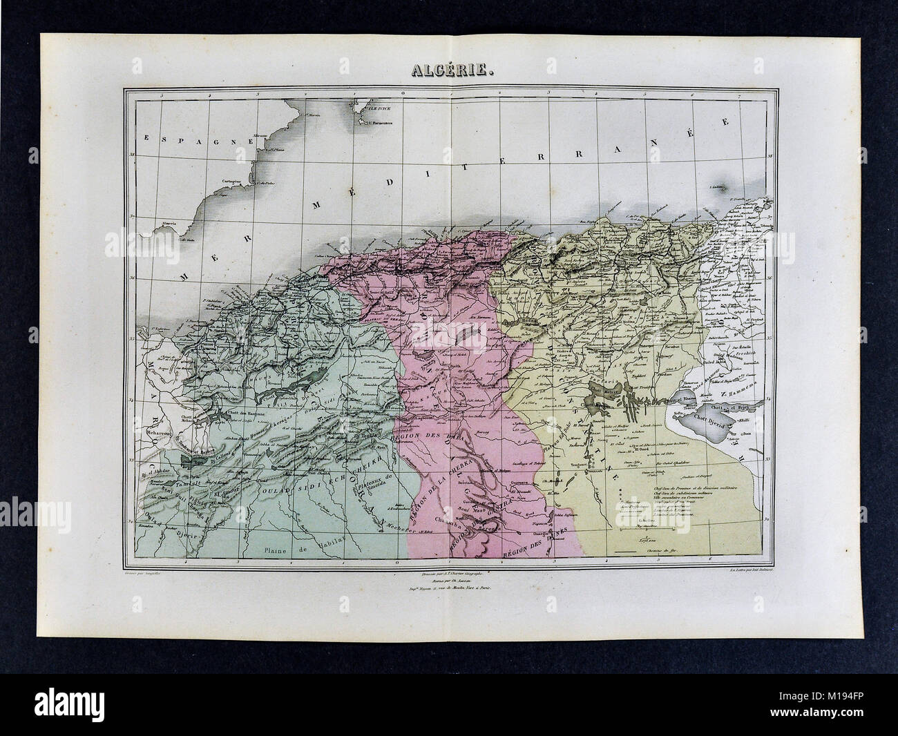 1877 Migeon Map - Algeria - Barbary Coast - North Africa Stock Photo