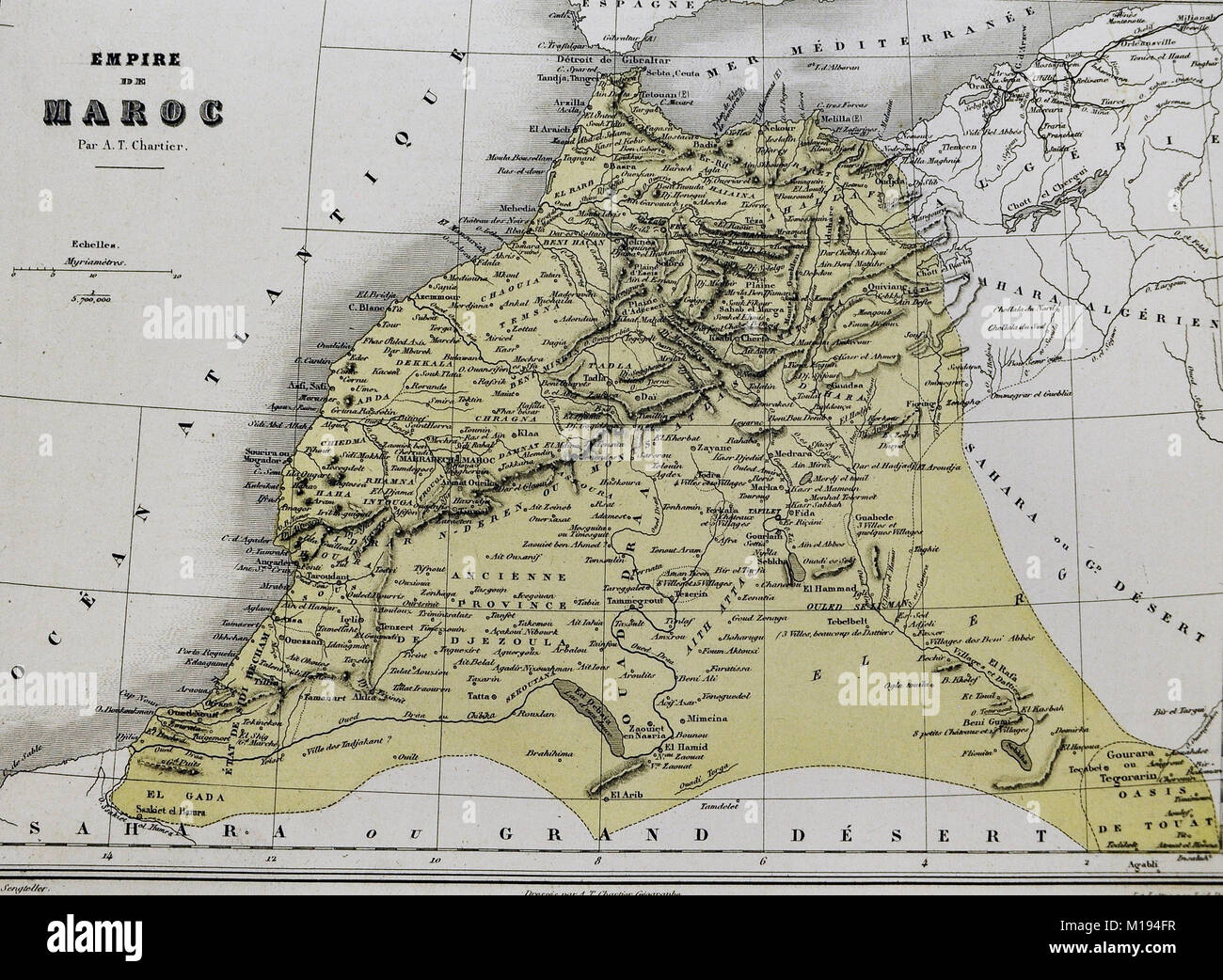 1877 Migeon Map - Morocco - Barbary Coast North Africa Tangier Casa Blanca Fez  Marrakech Stock Photo