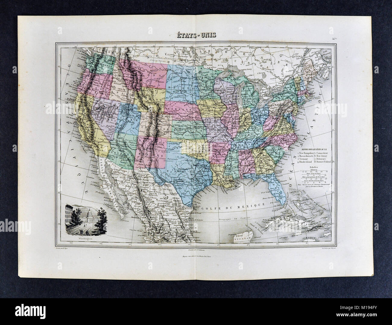 1877 Migeon Map United States North America Stock Photo