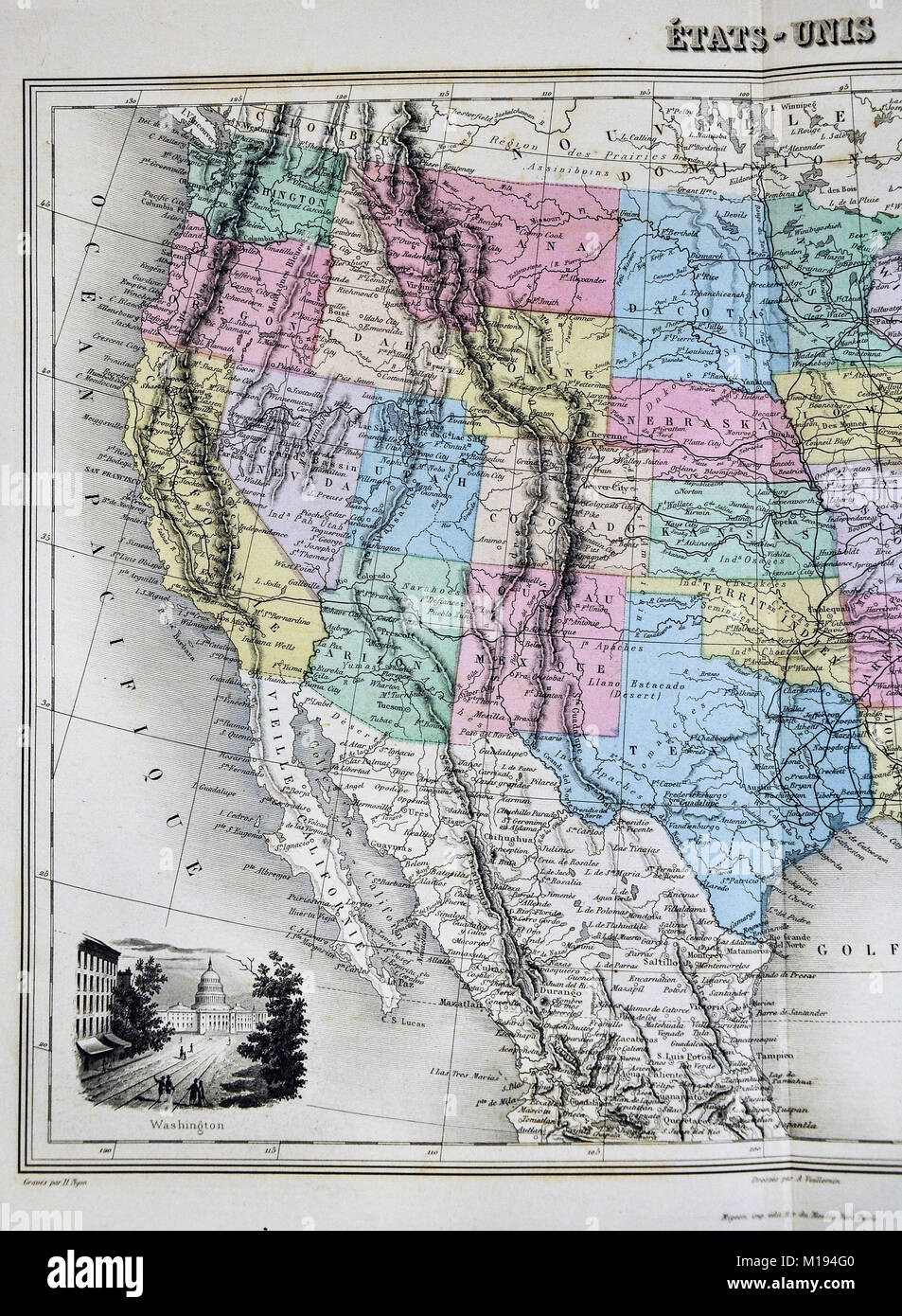 1877 Migeon Map United States North America Stock Photo