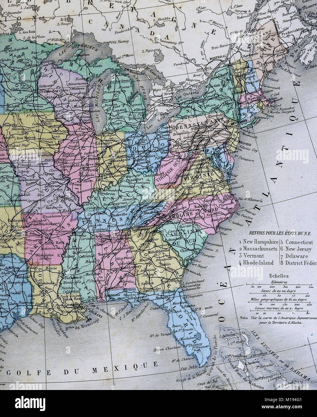 1877 Migeon Map United States North America Stock Photo