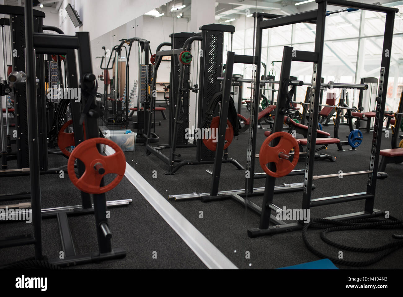 Weight Training Hall in Gym Stock Photo