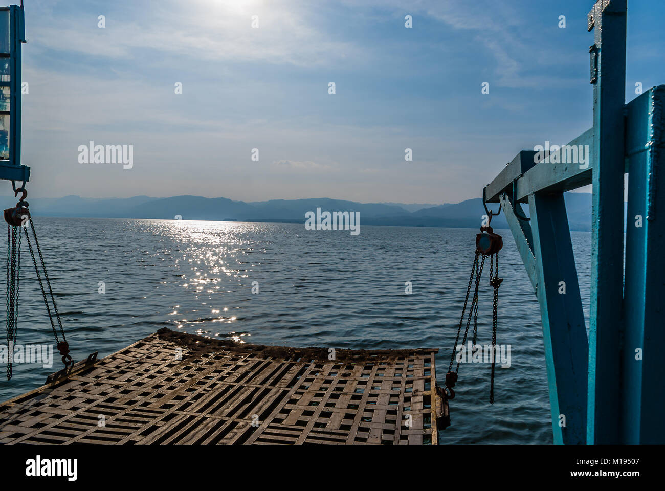 On ferry in Sinakharin reservoir, Thailand Stock Photo