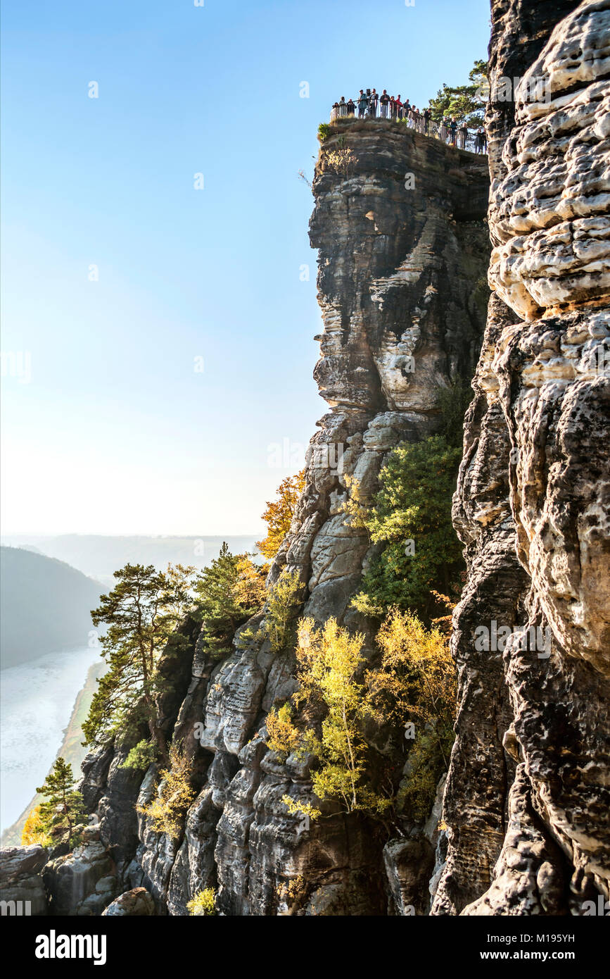 Scenic view from Bastei rock formation in Autumn, Saxon Switzerland, Germany Stock Photo