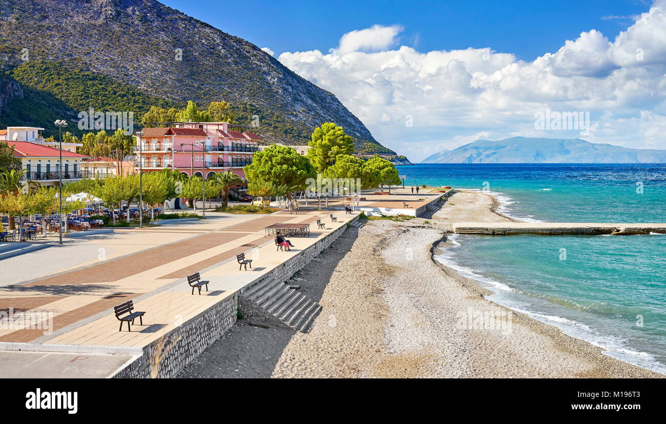 Seaside promenade, Poros town, Kefalonia Island, Greece Stock Photo