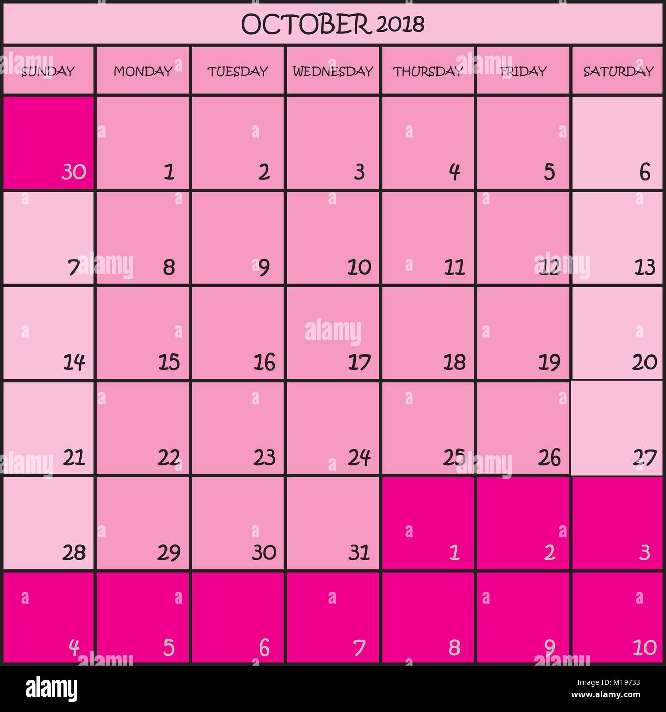 calendar-planner-october-2018-on-transparent-background-stock-vector