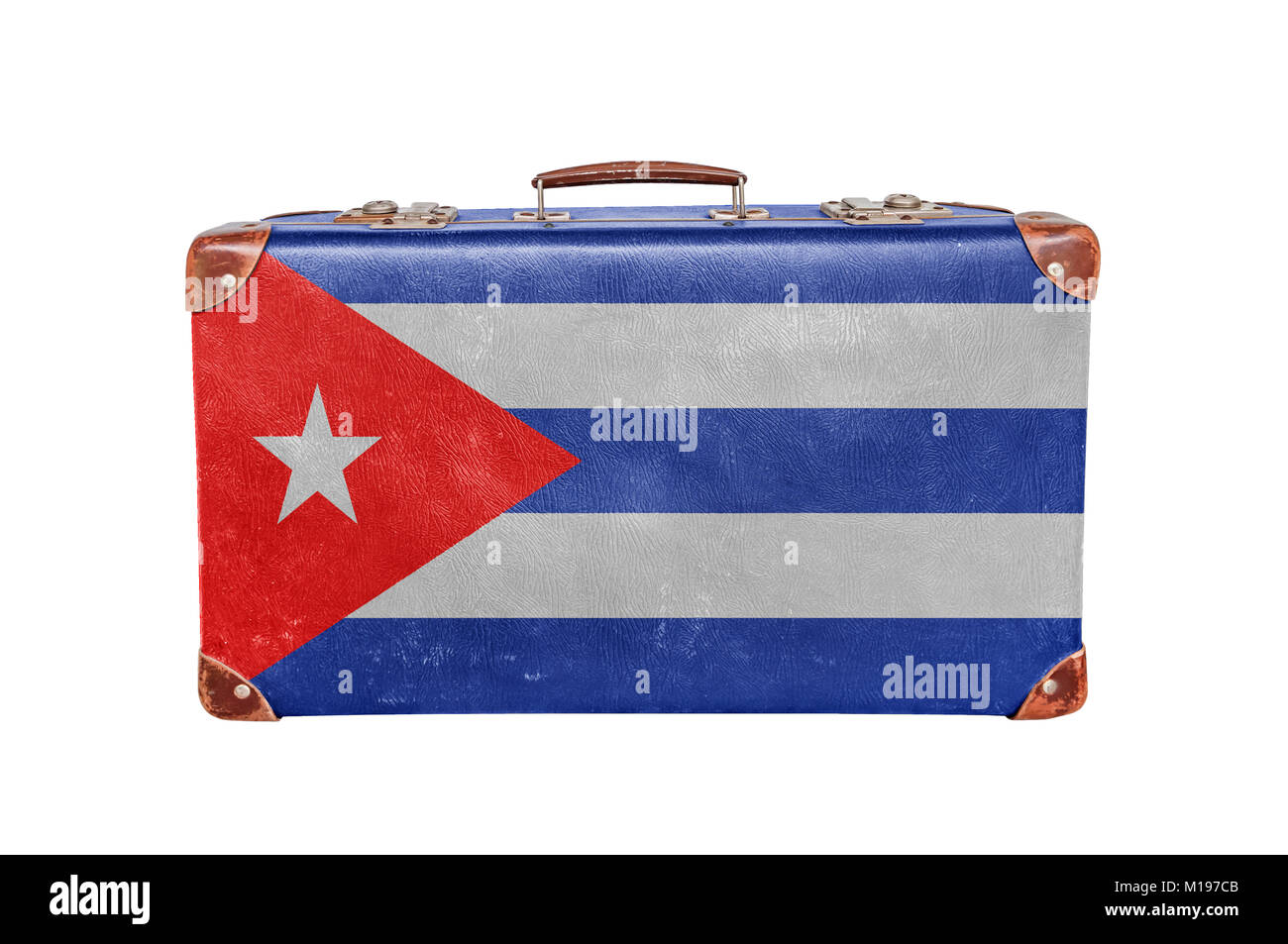 Vintage suitcase with Cuba flag isolated on white background Stock Photo